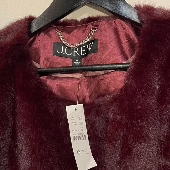 New J.Crew Faux Fur Lady Jacket Burgundy XL $228 - Picture 6 of 8